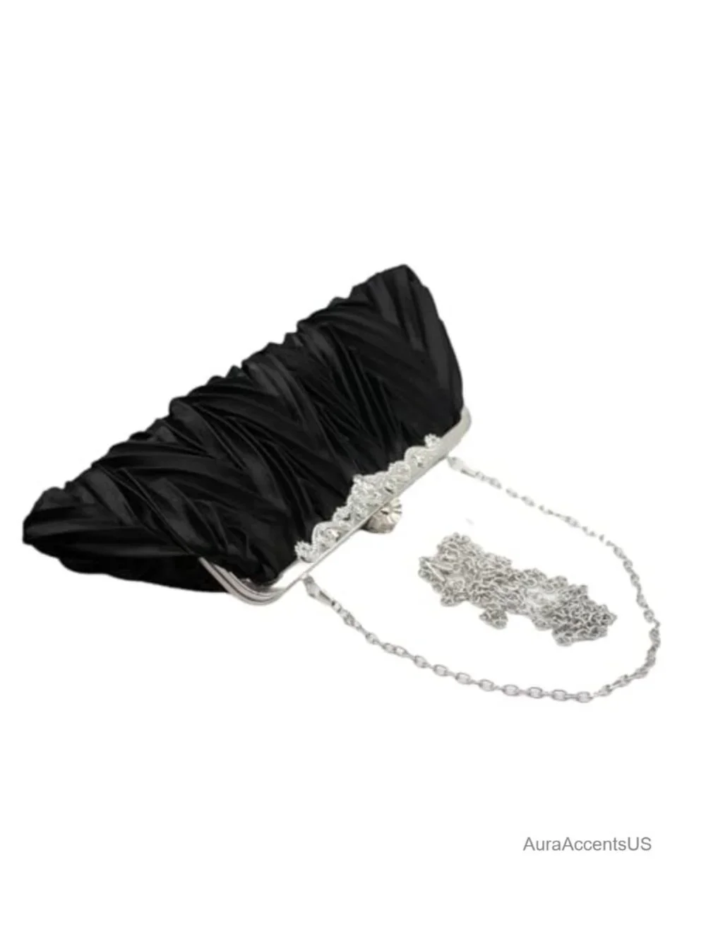Satin Rhinestone Evening Clutch Purse with Chain
